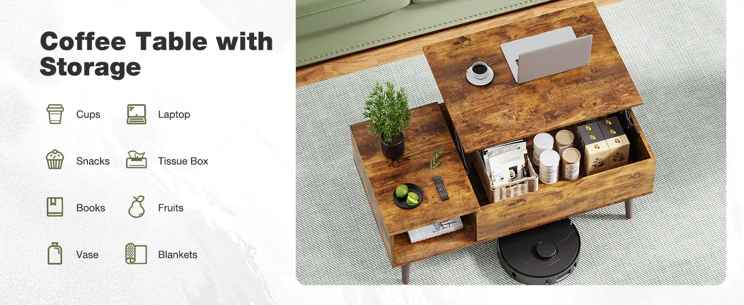 Masă de cafea din lemn cu raft lateral, detaliu 3