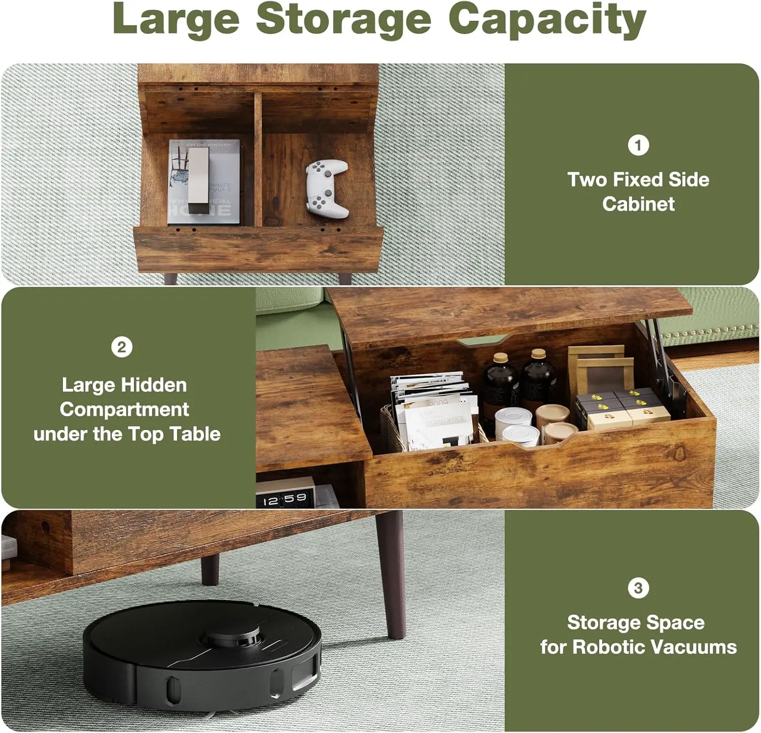 Masă de cafea din lemn cu blat rabatabil, imagine 9